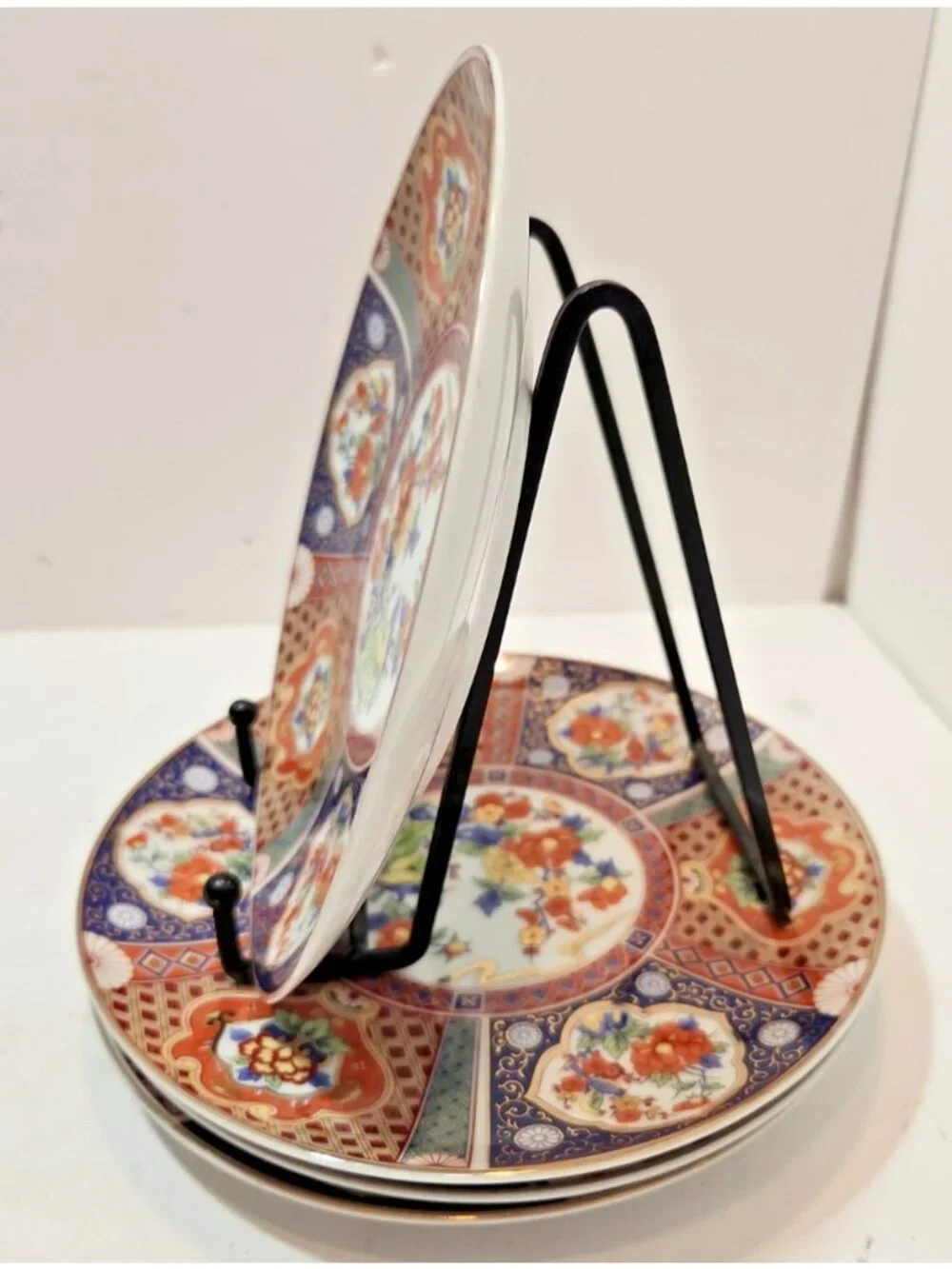 Vtg Heygill Imari Salad Plates Set of 4 Japan Fan Pattern Floral w/Birds Rare - Picture 3 of 10